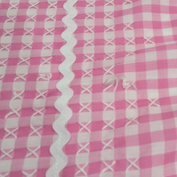 Vintage Handmade Embroidered Half Apron in Pink & White Gingham - Shows Wear - Picture 3 of 6